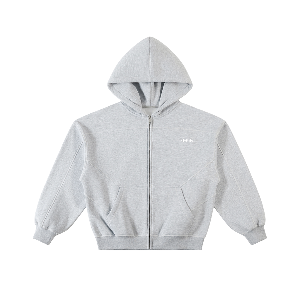 Contrast-Stitched Boxy Fleece Zip Hoodie (SIZE UP)