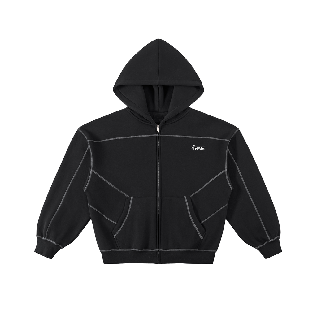 Contrast-Stitched Boxy Fleece Zip Hoodie (SIZE UP)