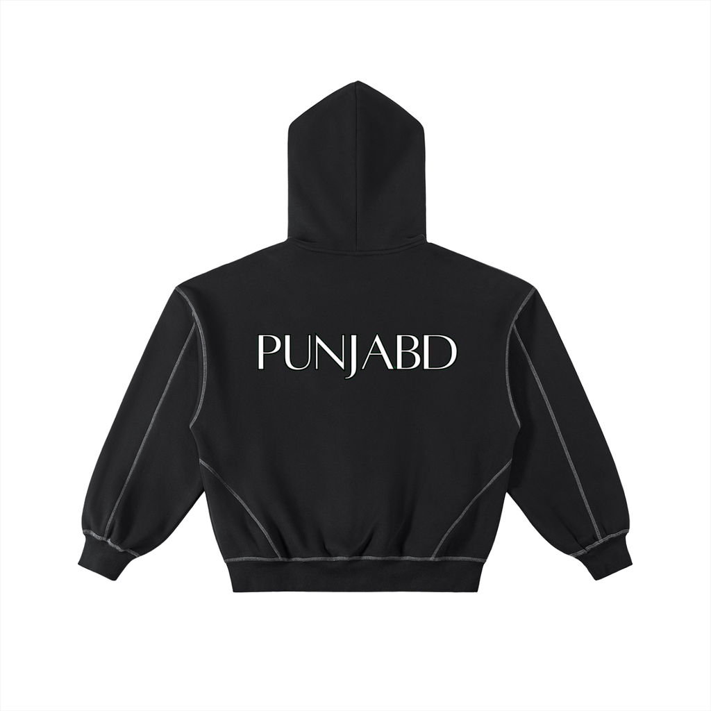 Contrast-Stitched Boxy Fleece Zip Hoodie (SIZE UP)