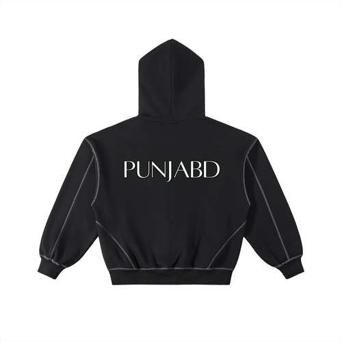 Contrast-Stitched Boxy Fleece Zip Hoodie (SIZE UP)